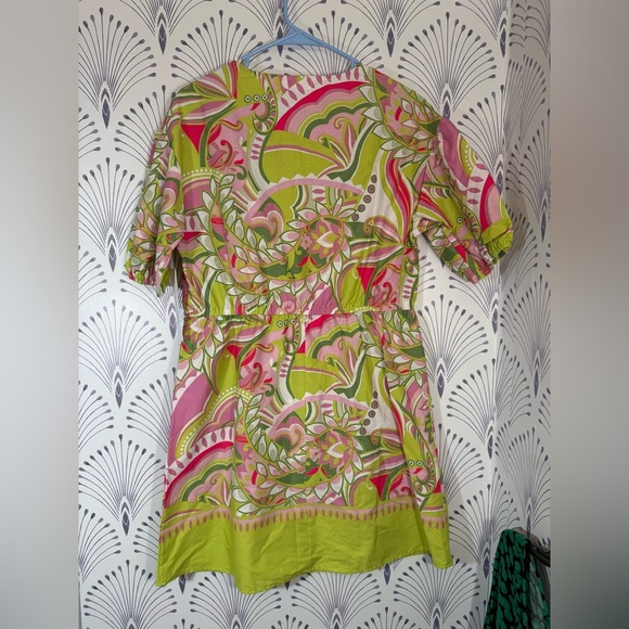 Vibrant Pink and Green Patterned Dress Womens size small - Picture 7 of 8